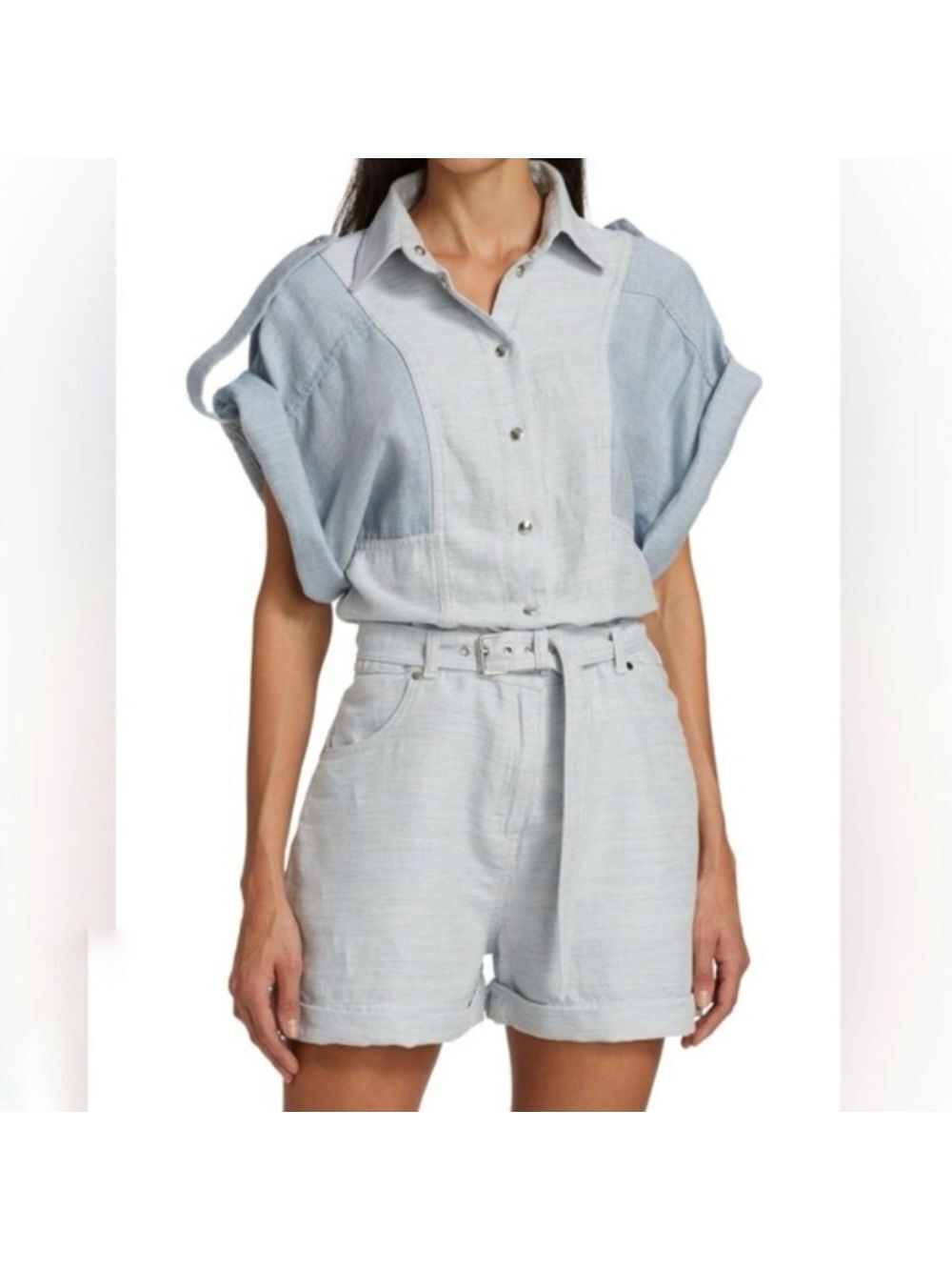IRO Landemon Romper Denim Jumpsuit Cotton Linen 34 SZ 2